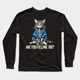 Are You Feline OK? Retro Cat Nurse Gifts Nurse Week Gifts Funny Nurse Long Sleeve T-Shirt